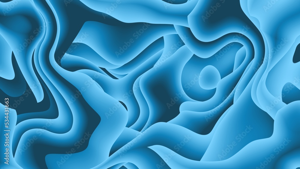 Obraz premium Modern and artistic 3D abstract metallic blue color paper art illustration background. Futuristic paper cut out, fluid or porous shapes. Liquid and porous metallic blue gradient colors.