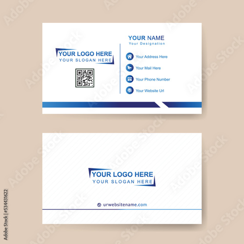 Blue business card flat design template vector. very simple business card