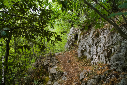 Rocce lungo il sentiero per l arco di Fondarca nelle Marche in Italia