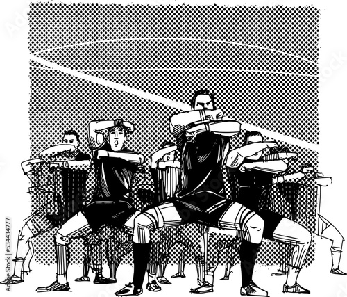 vector illustration sketch of the rugby players doing haka 