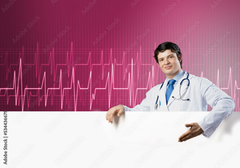Doctor with banner Doctor with banner