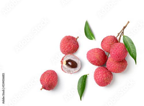 Flat lay of Lychee isolate on white background. photo