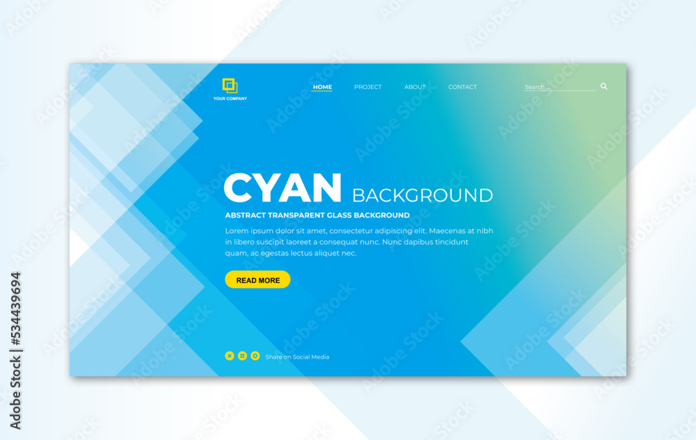 Landing page template with transparent glass in triangle geometric shape on blue green background for website home page Landing page template with transparent glass in triangle geometric shape on blue green background for website home page