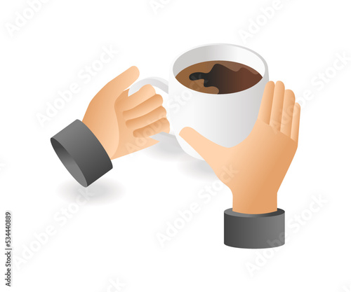 Hands carrying a cup of warm coffee