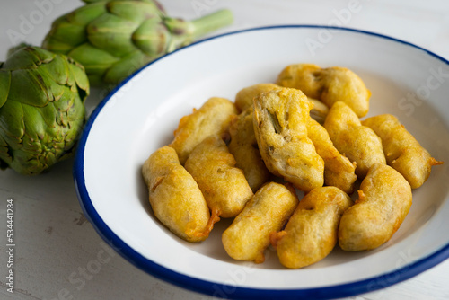 Breaded artichokes cover. Typical Spanish vegan tapas.