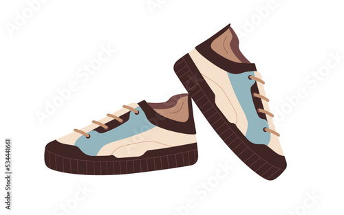 Fashion sport shoes, footwear pair. Comfortable modern sneakers model. Comfy ...