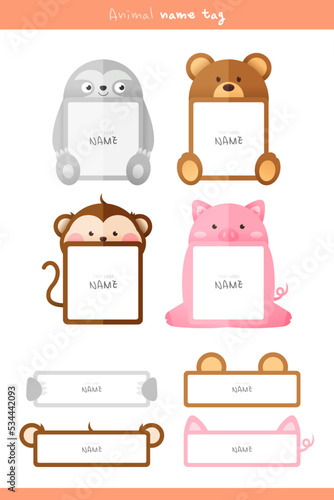 An illustration of a children's animal name tag 

