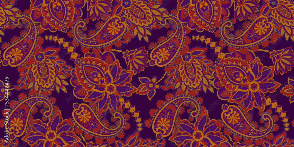 Vector Floral Paisley seamless fabric pattern