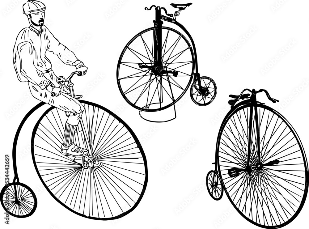 penny farthing bicycle outline vector illustration Old retro big