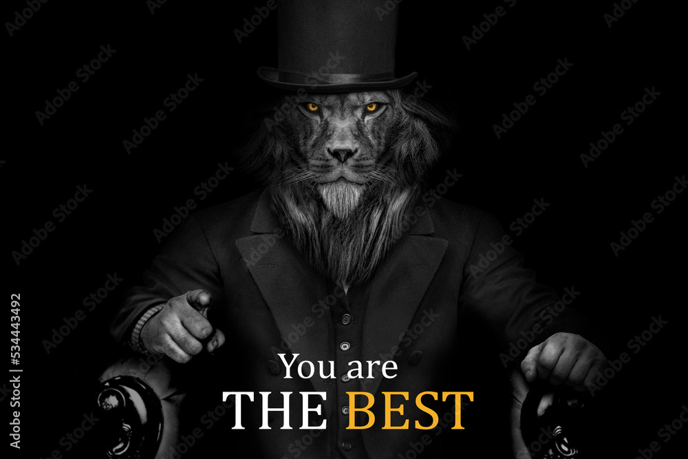 Φωτογραφία You are the best motivational text , Man in the form of a Lion seated on the thr