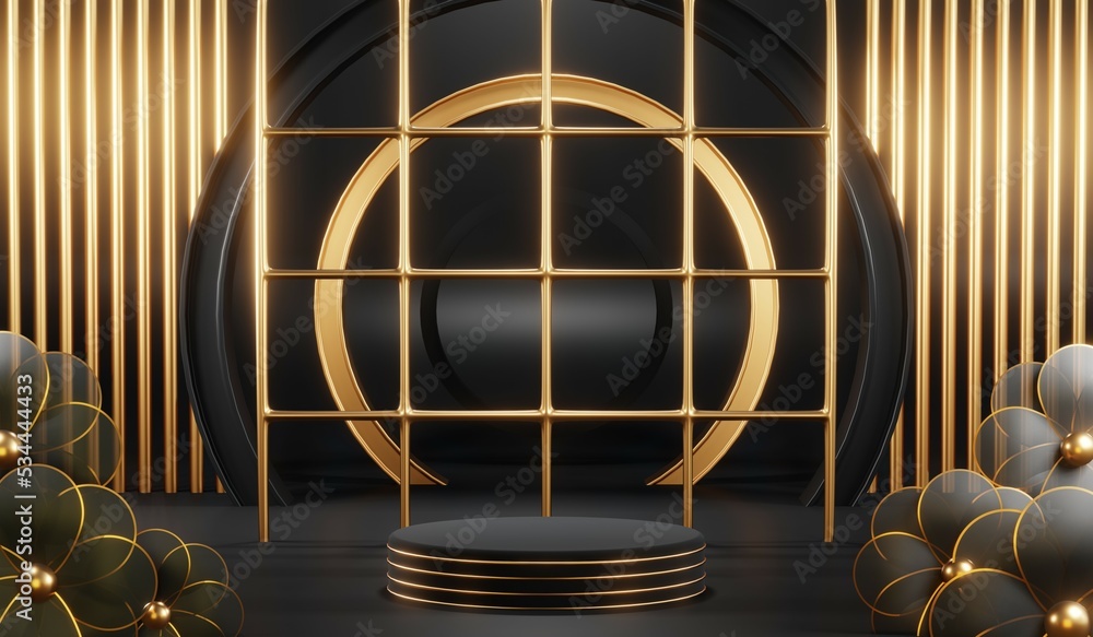 3D rendering of blank product background for cream cosmetics Modern black podium background 3D rendering of blank product background for cream cosmetics Modern black podium background