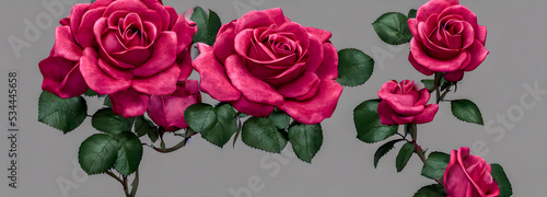 Colorful flower bouquet from red roses for use as background. Banner size.3d © Roman Studio