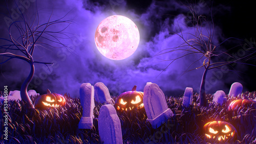 Photos Graveyard in Full moon night,Halloween Background