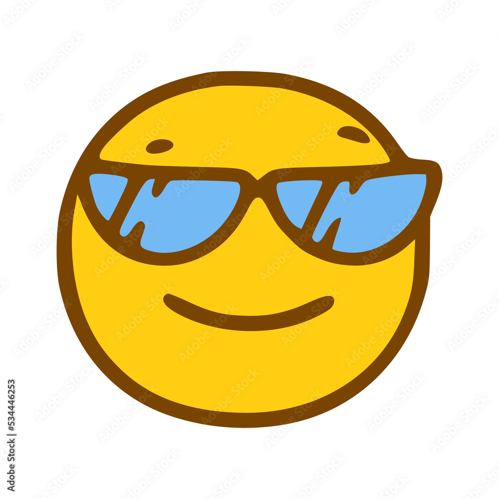 Cool emoticon with glasses in hand drawn style Cool emoticon with glasses in hand drawn style