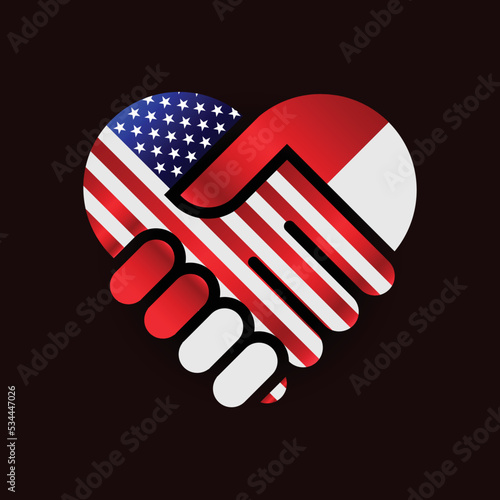 illustration Indonesian and American (usa) flag Handshake in love icon Suitable use to Indonesian american event