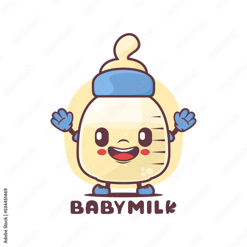baby milk bottle cartoon mascot. drink vector illustration Stock Vector ...