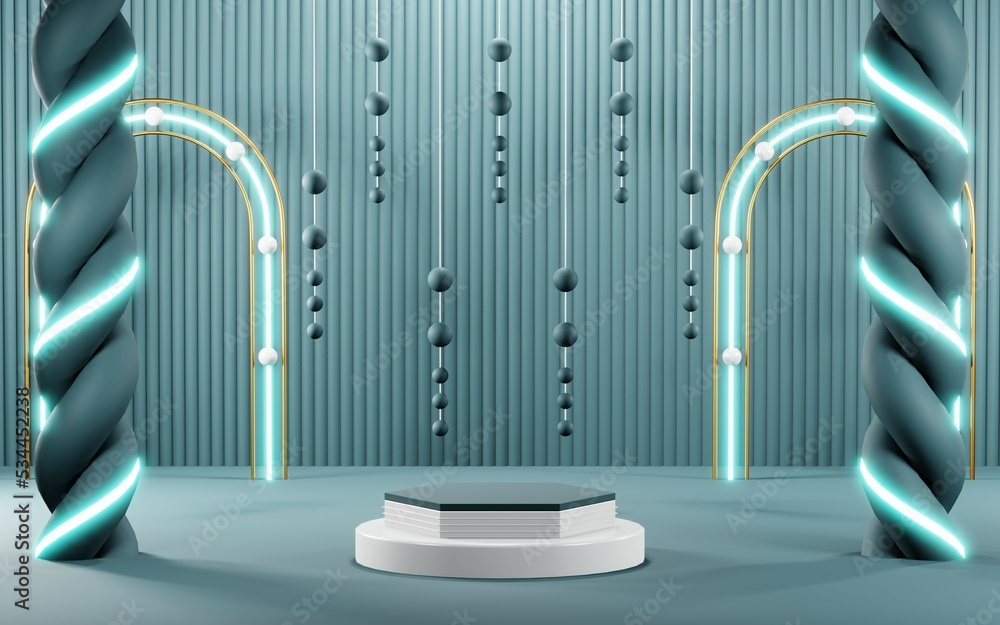 3D render of Podium background in blue tones for displaying cream products. cosmetics 3D render of Podium background in blue tones for displaying cream products. cosmetics