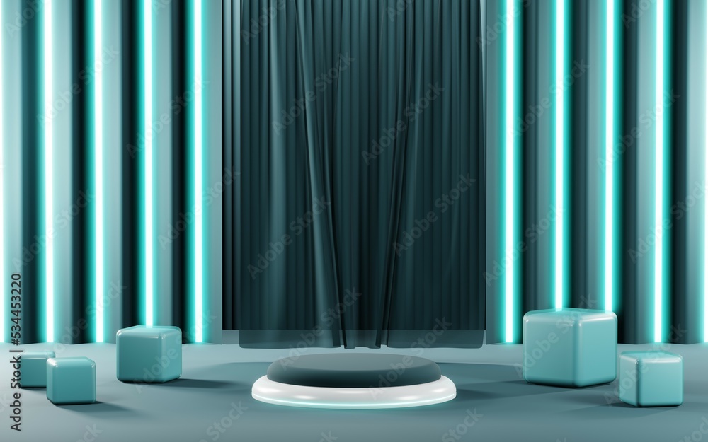 3D render of Podium background in blue tones for displaying cream products. cosmetics 3D render of Podium background in blue tones for displaying cream products. cosmetics