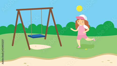 girl running to the swing