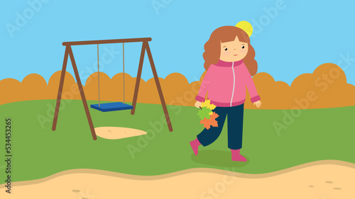 girl with a bouquet of autumn leaves