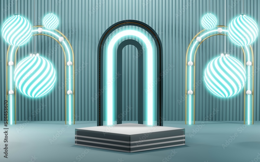 Fototapeta premium 3D render of Podium background in blue tones for displaying cream products. cosmetics