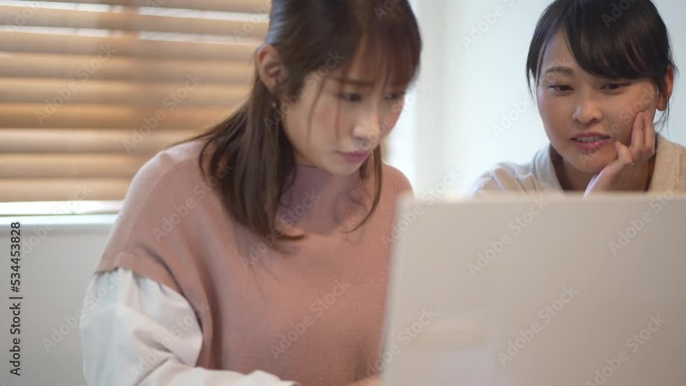 パソコンの使い方を教わる女性 パソコンの使い方を教わる女性