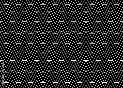 Black v shape letter repeating pattern background vector. Zigzag chevron, thin diagonal lines, victory sign illustration, wall ceramic tiles seamless pattern.