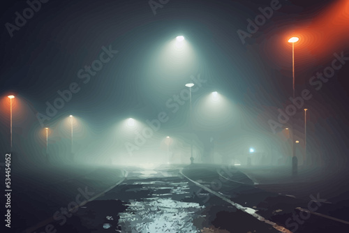 empty dark street scene background with abstract lights.