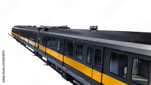 3d model of a subway train on a white isolated background. 3d rendering