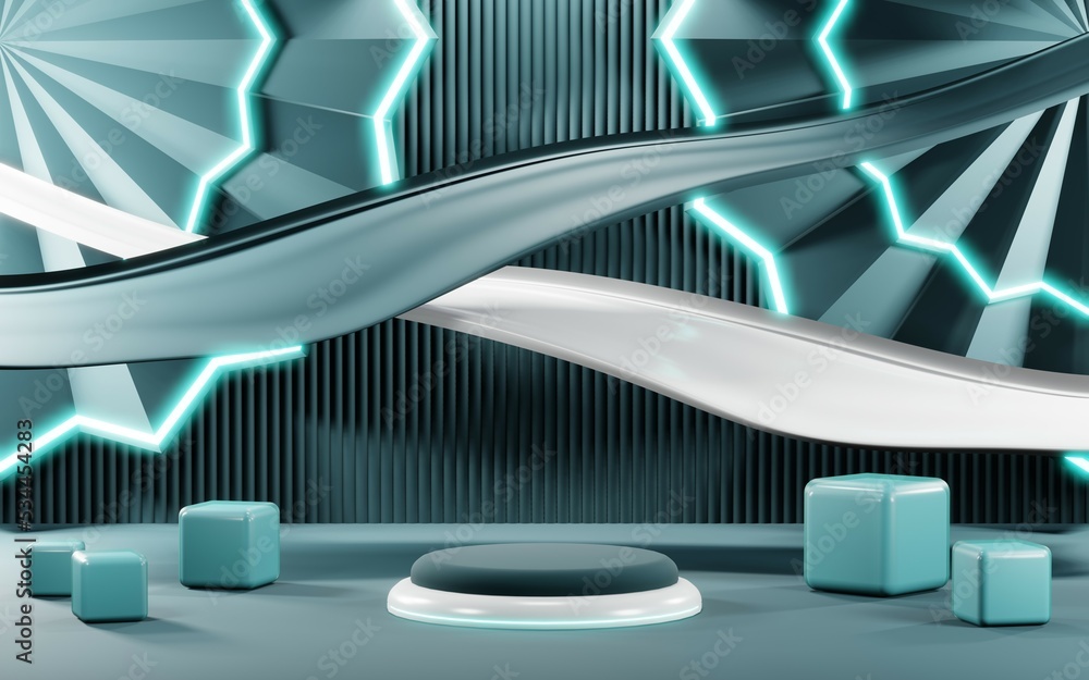 3D render of Podium background in blue tones for displaying cream products. cosmetics 3D render of Podium background in blue tones for displaying cream products. cosmetics