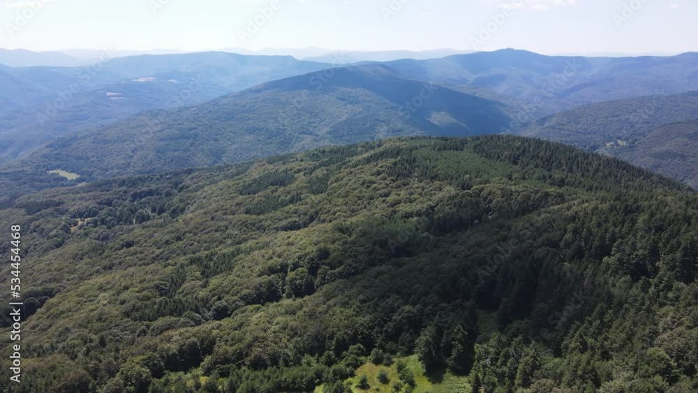 Aerial summer view of Koprivkite area at Rhodopes Mountain, Plovdiv Region, Bulgaria Aerial summer view of Koprivkite area at Rhodopes Mountain, Plovdiv Region, Bulgaria