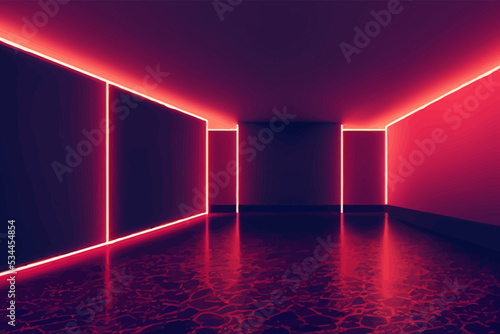 the dark stage shows red background an empty dark, product placement