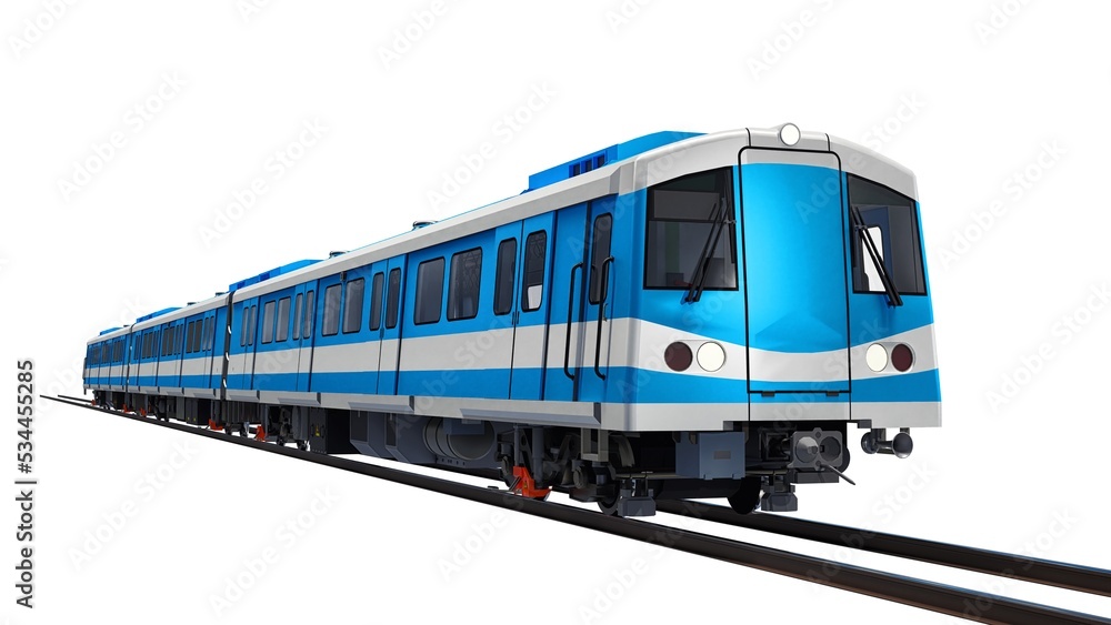 3d model of a subway train on a white isolated background. 3d rendering