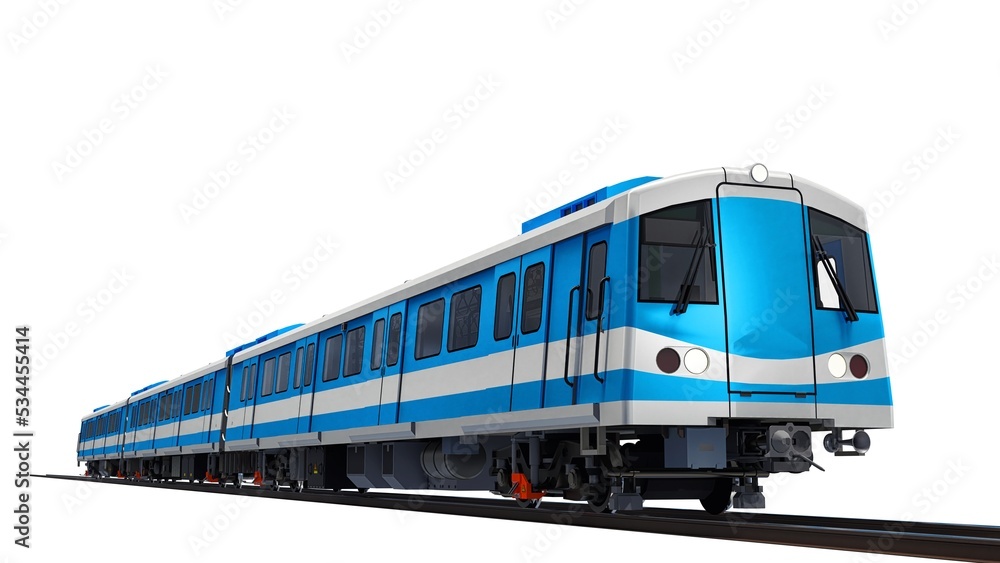 Fototapeta premium 3d model of a subway train on a white isolated background. 3d rendering