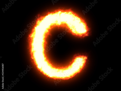 Symbol made of fire. High res on black background. Letter C