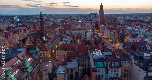 Historical drone panoramic city view. Wroclaw Poland