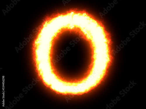 Symbol made of fire. High res on black background. Letter O