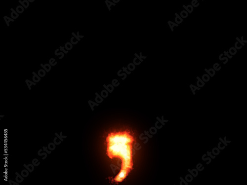 Comma made of fire. High res on black background. Symbol