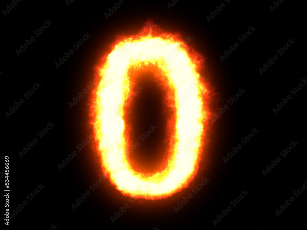 Symbol made of fire. High res on black background. Number 0 Symbol made of fire. High res on black background. Number 0