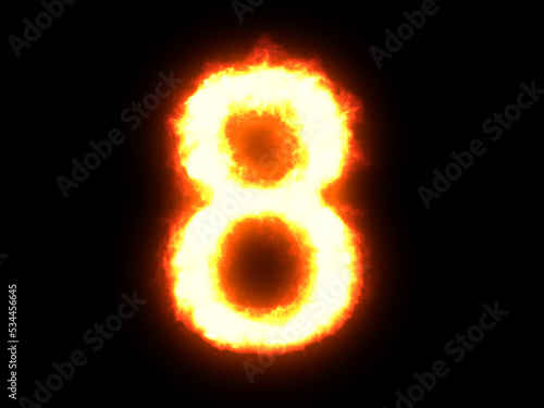 Symbol made of fire. High res on black background. Number 8