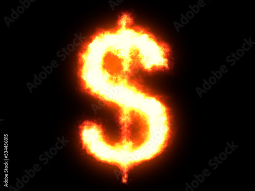 Dollar made of fire. High res on black background. Symbol