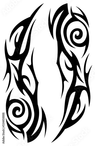 Png tribal tattoo. Silhouette illustration. Isolated abstract element set. 