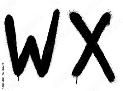 Black spray graffiti letters ''W'', ''X''. Part 12