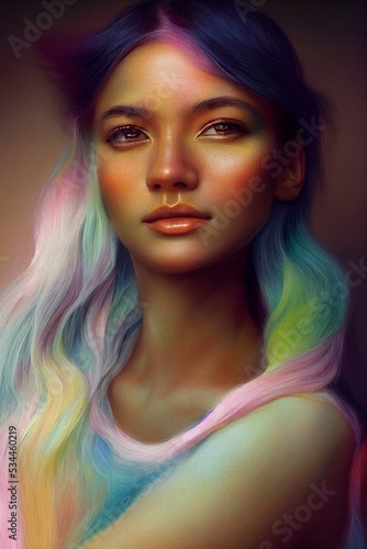 Portrait of a young woman with colorful hair