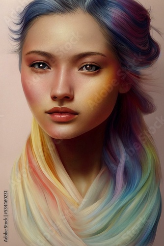 Fantasy portrait of a woman with rainbow hair