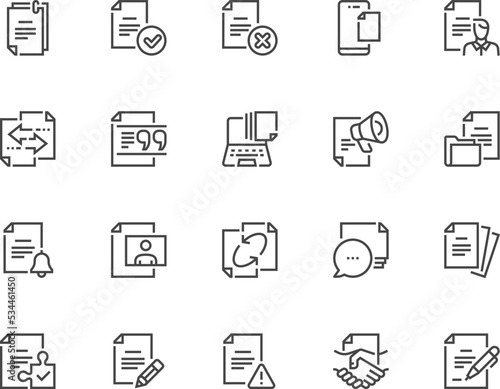 Documents, Paperwork and Office Work. Document Flow, Contract, File Folder. Vector Line Icons Set. Editable Stroke. 48x48 Pixel Perfect.