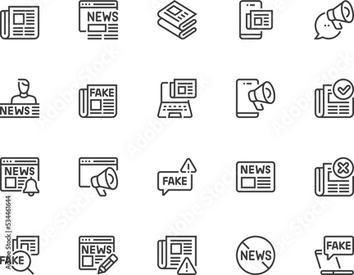 News Related Vector Line Icons Set. Press, News Feeds, Fake News. Editable Stroke. 48x48 Pixel Perfect. © kuroksta