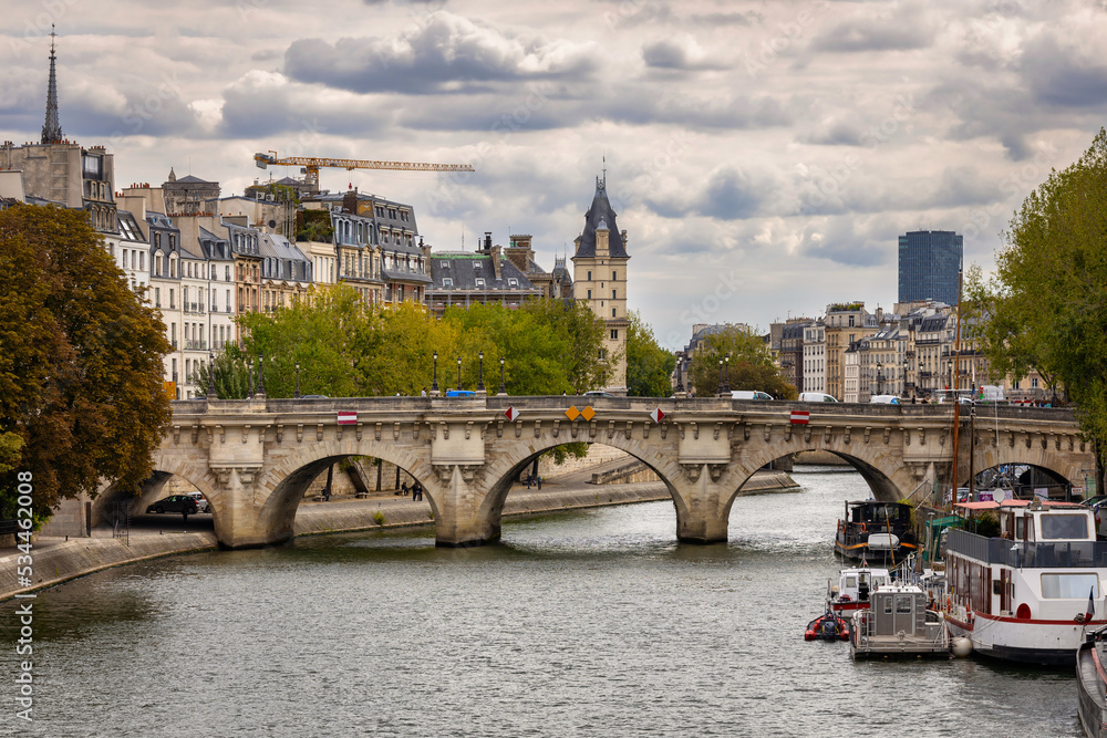 Bridges over the Seine River in autumnal Paris. France