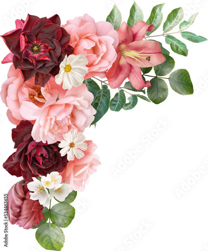 Tela Red and pink flowers isolated on a transparent background
