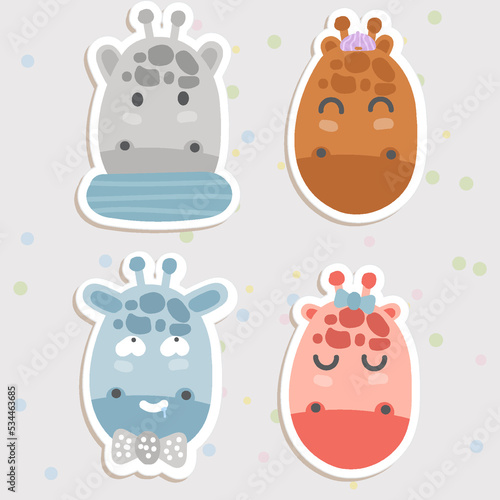 Giraffe Face Mood Sticker. Cute Wildlife Cartoon Animal hang on Tag Vector Illustration.